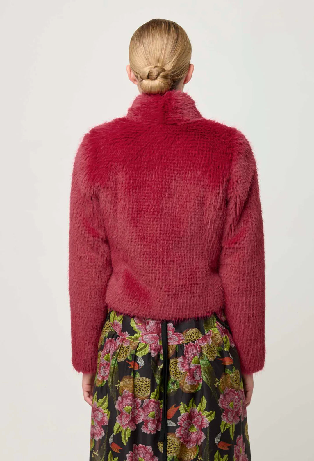 Reina Faux Fur Cropped Jacket in Rosa