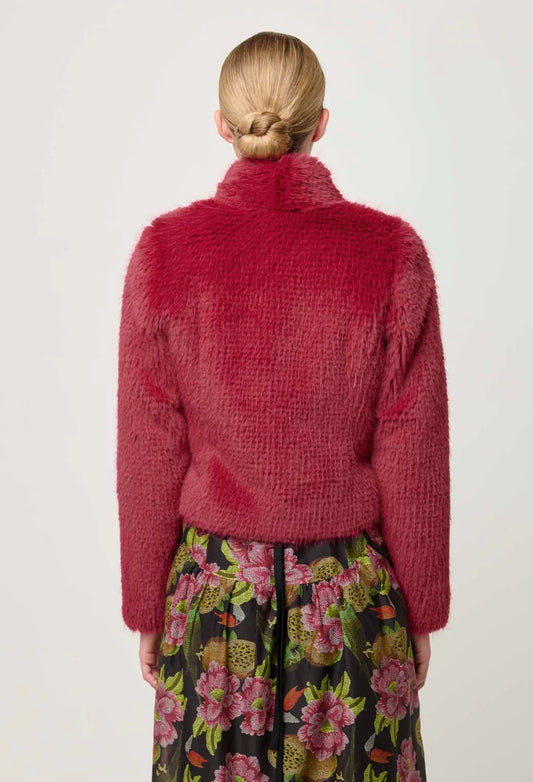 Reina Faux Fur Cropped Jacket in Rosa