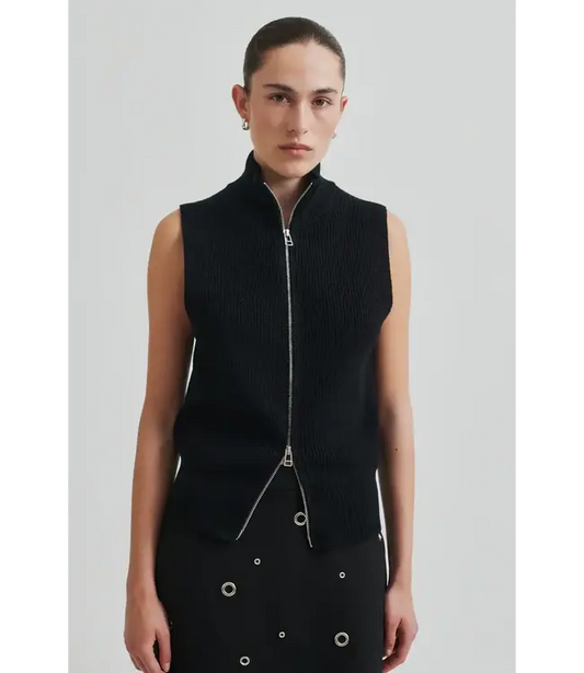 Yora Knit Zip Vest Black