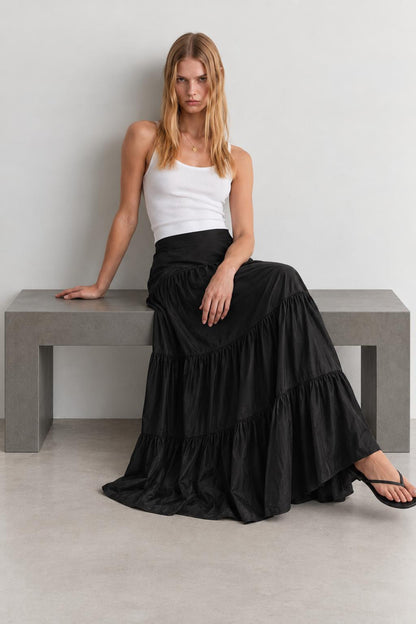 Pia Skirt - Black Satin