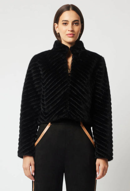 Altair Faux Fur Bomber Jacket - Black