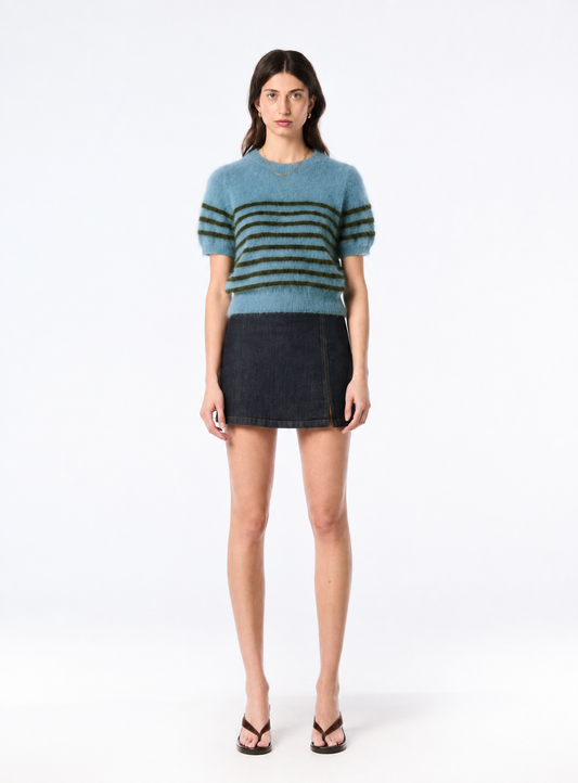 Georgia Stripe Knit Tee - Lagoon /Moss