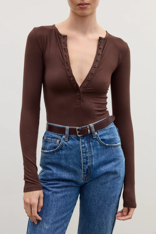 Lara Button Down Bodysuit - Chocolate