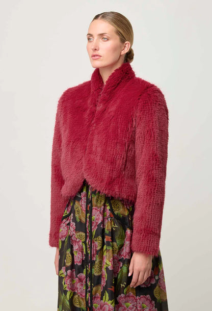 Reina Faux Fur Cropped Jacket in Rosa
