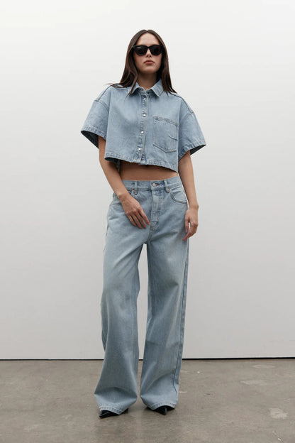 Zara cropped denim shirt