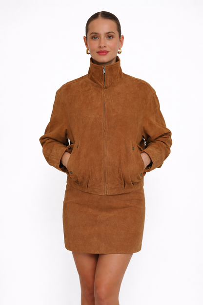 Dahlia Suede Bomber - Tan