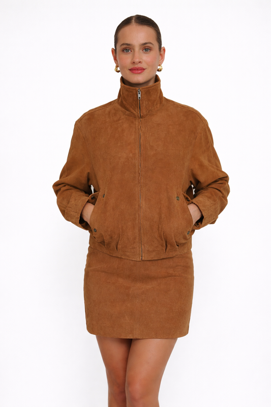 Dahlia Suede Bomber - Tan