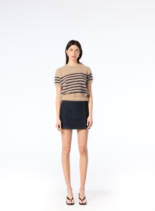 Georgia Stripe Knit Tee - Latte/Navy