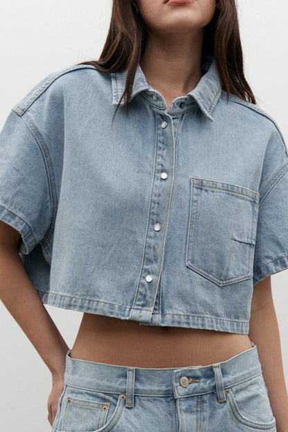 Zara cropped denim shirt
