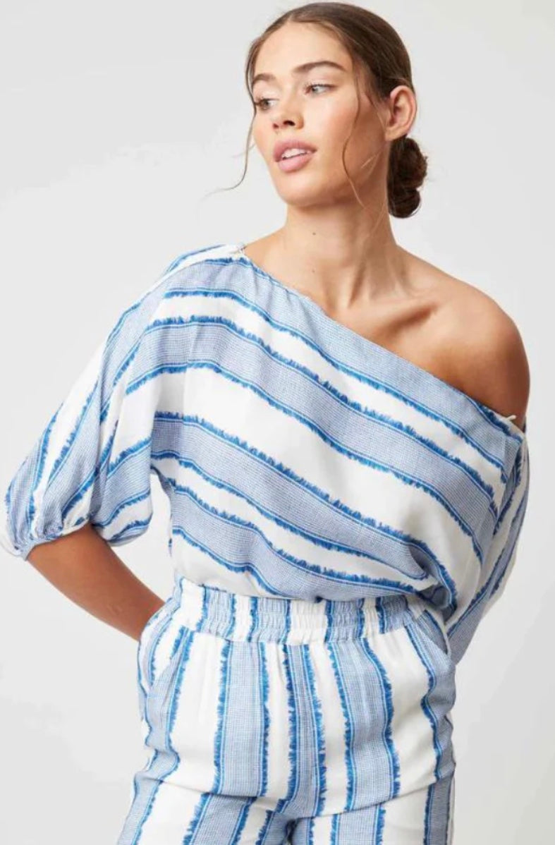 Positano Viscose Faille Dolman Sleeve - Top Sorrento Stripe
