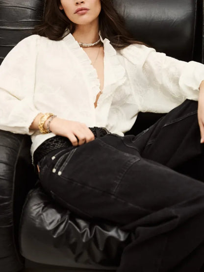 Petty ruffled embroidered blouse
