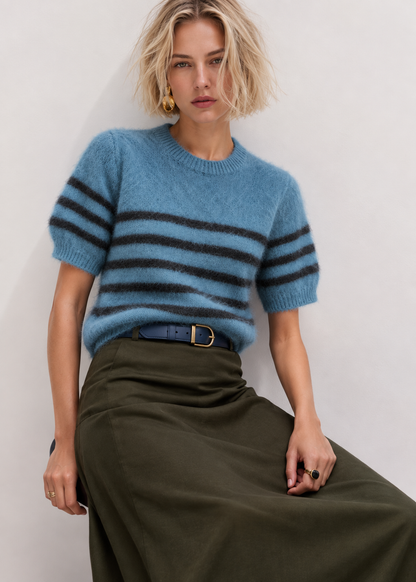 Georgia Stripe Knit Tee - Teal  / Moss