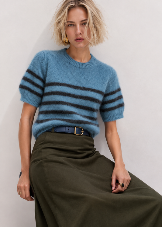 Georgia Stripe Knit Tee - Lagoon /Moss