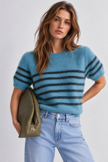 Georgia Stripe Knit Tee - Teal  / Moss