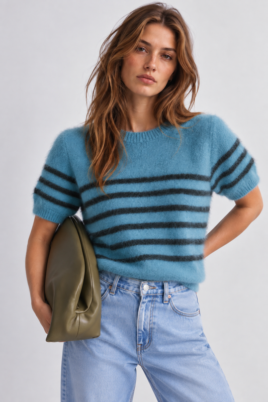 Georgia Stripe Knit Tee - Lagoon /Moss