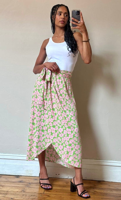 Romy Wrap Skirt - Green Floral