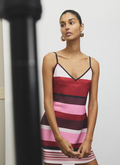 Bias Mini Dress - Fuchsia Stripe