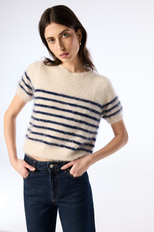 Georgia Stripe Knit Tee - Oat/Navy