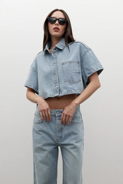 Zara cropped denim shirt