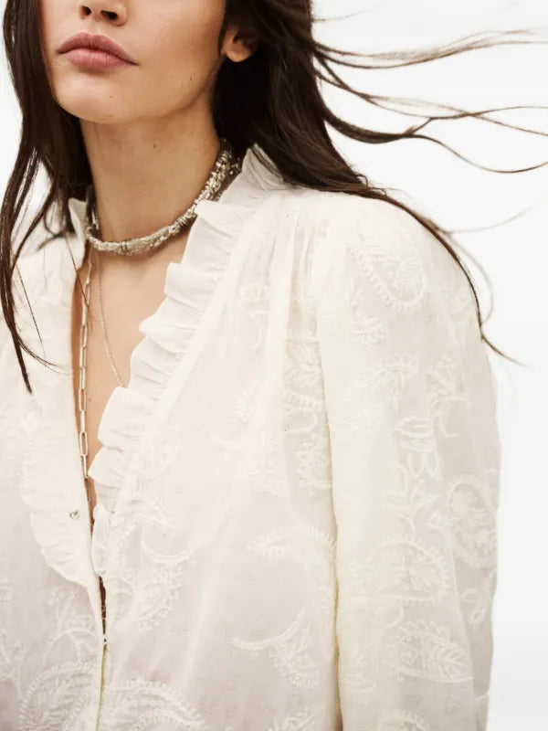 Petty ruffled embroidered blouse