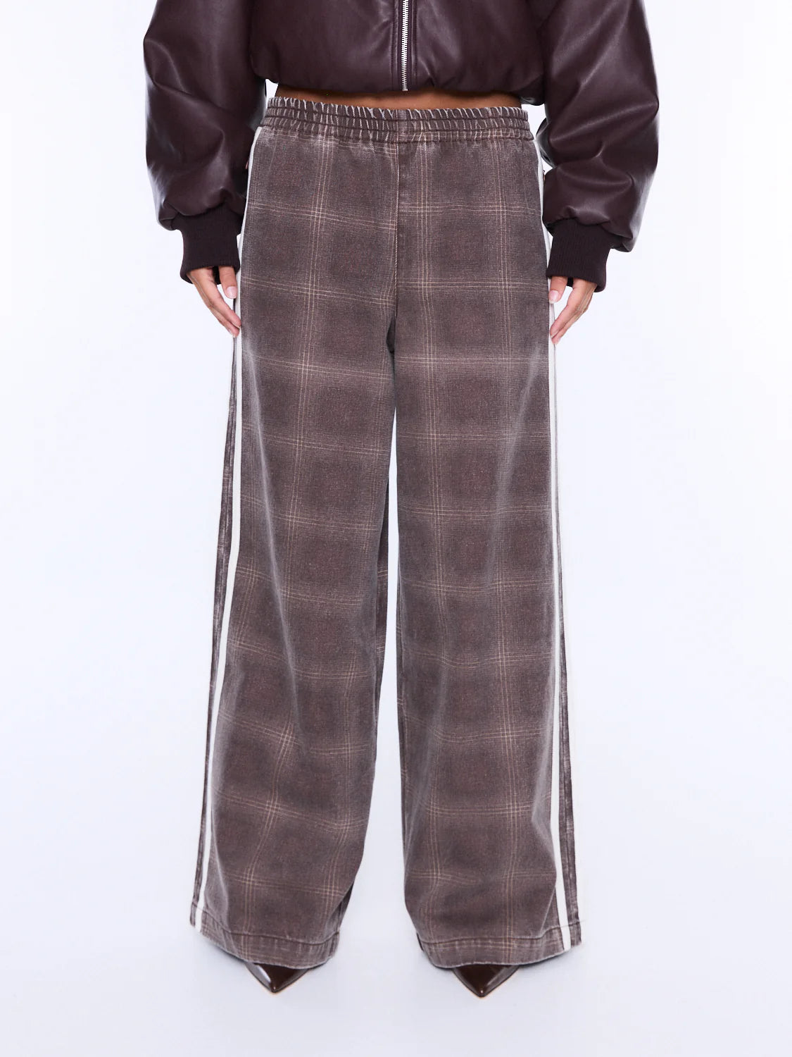Myla Wide Leg Pant - Burgundy Check