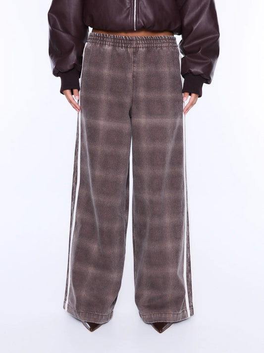 Myla Wide Leg Pant - Burgundy Check