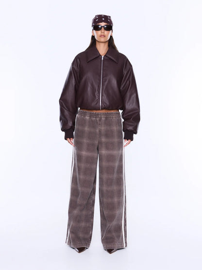 Myla Wide Leg Pant - Burgundy Check