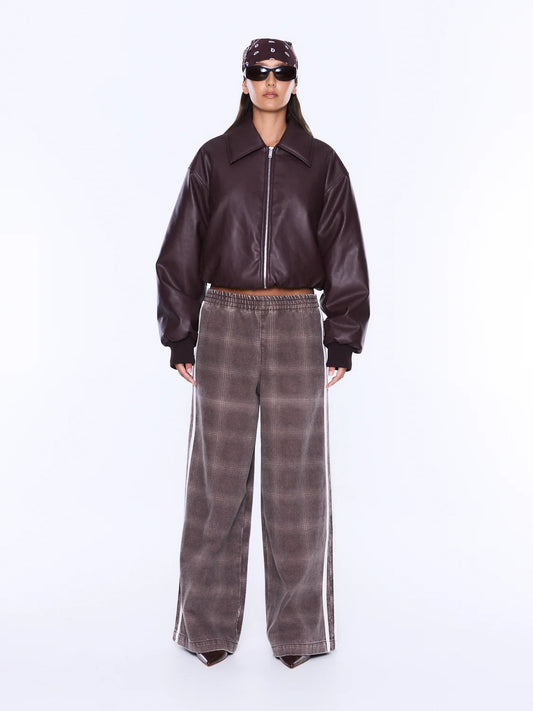 Myla Wide Leg Pant - Burgundy Check