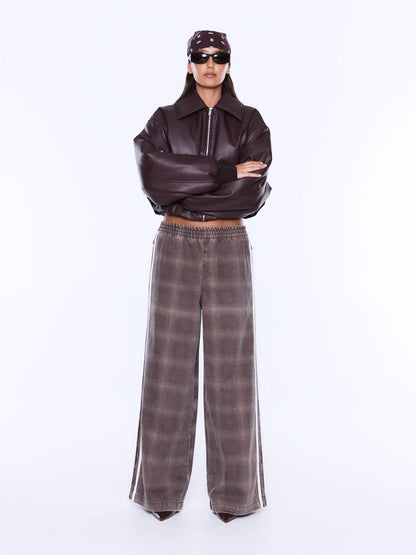 Myla Wide Leg Pant - Burgundy Check