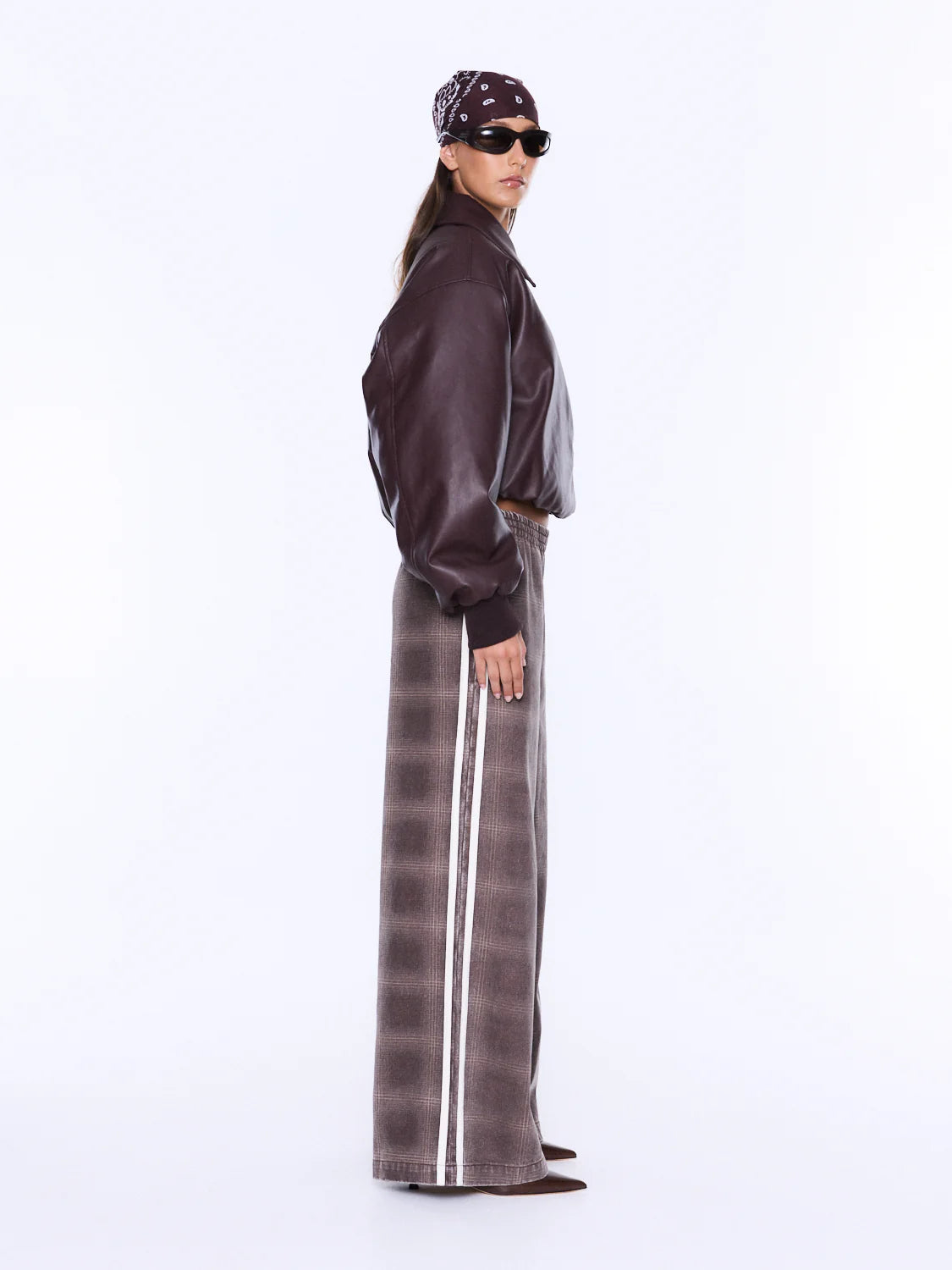 Myla Wide Leg Pant - Burgundy Check