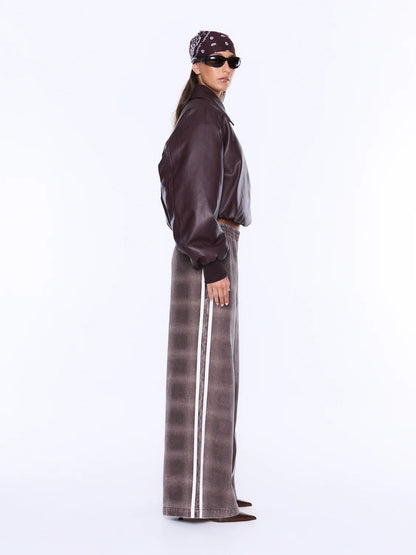 Myla Wide Leg Pant - Burgundy Check