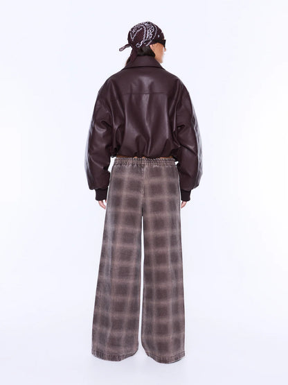 Myla Wide Leg Pant - Burgundy Check