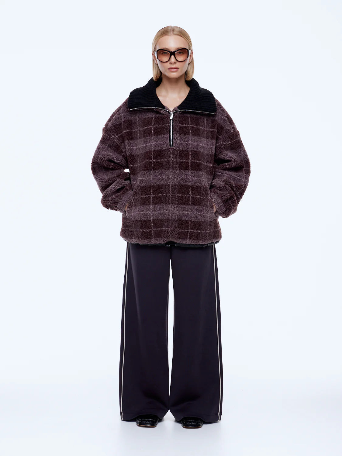 Winnie 1/4 Zip - Burgundy Check