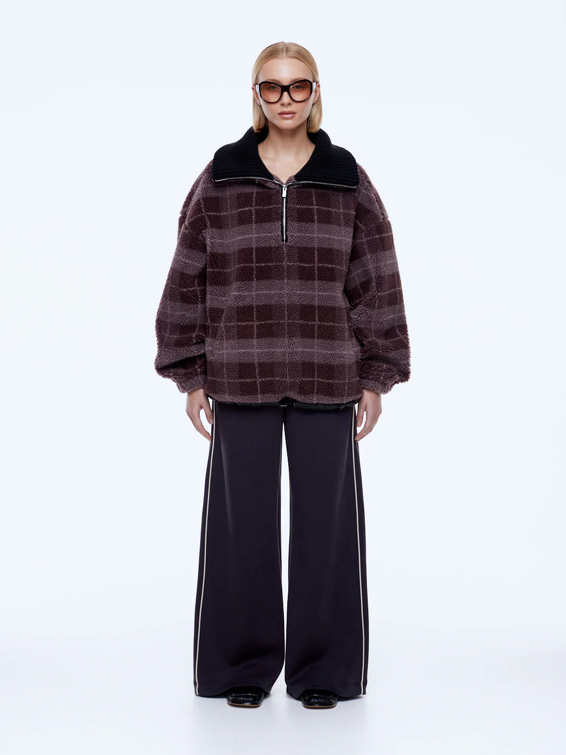 Winnie 1/4 Zip - Burgundy Check