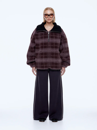 Winnie 1/4 Zip - Burgundy Check