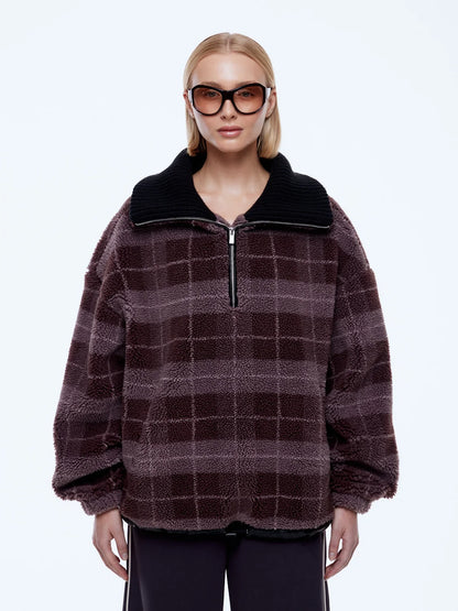 Winnie 1/4 Zip - Burgundy Check
