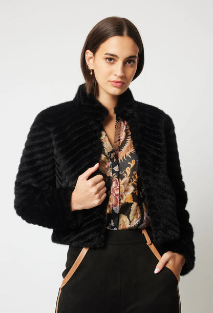 Altair Faux Fur Bomber Jacket - Black