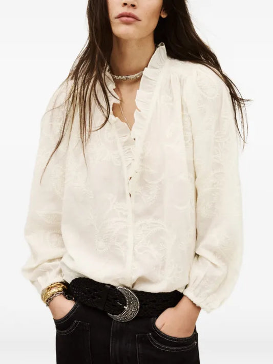 Petty ruffled embroidered blouse