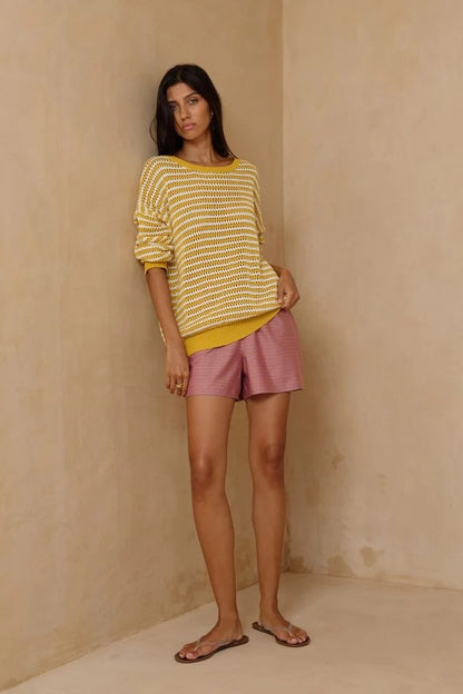 Valentina Stripe Knit Top - Sunshine Yellow