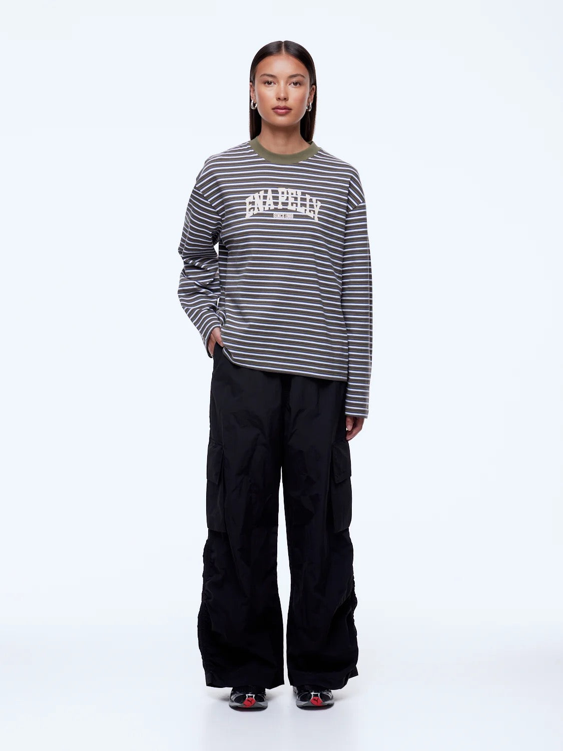 Maria Boxy Long Sleeve Tee - Green Multi Stripe