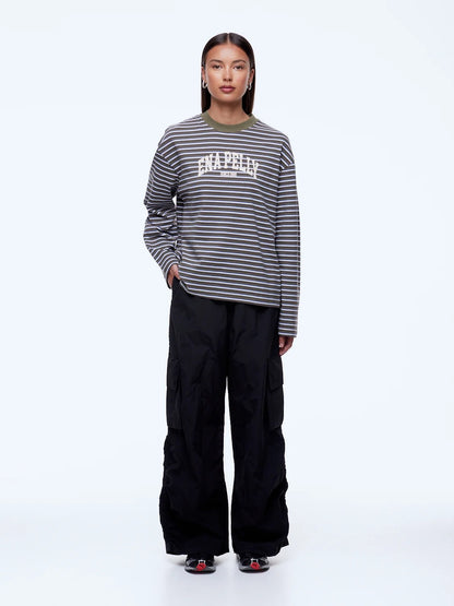 Maria Boxy Long Sleeve Tee - Green Multi Stripe