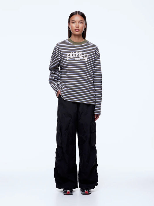 Maria Boxy Long Sleeve Tee - Green Multi Stripe
