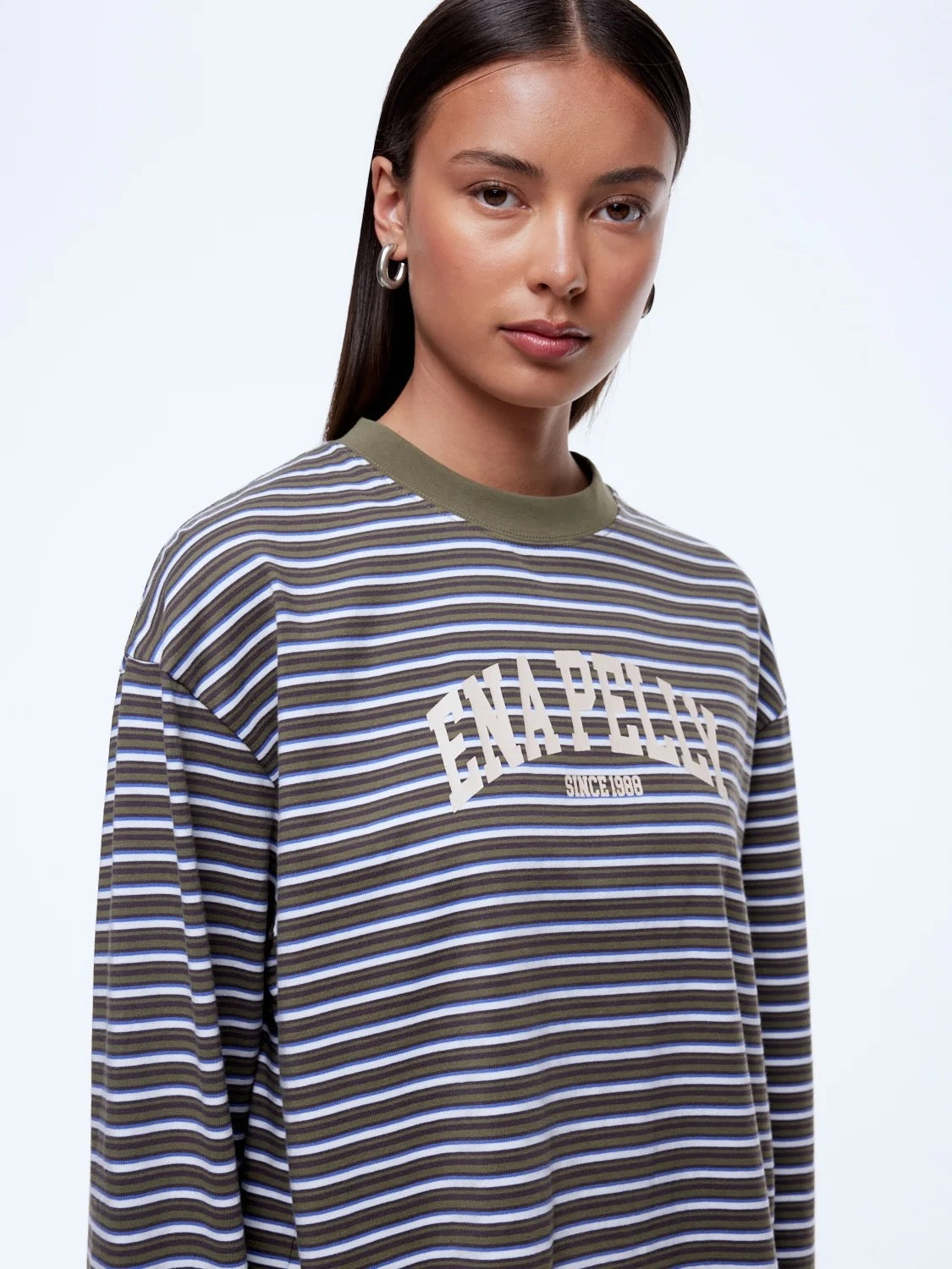 Maria Boxy Long Sleeve Tee - Green Multi Stripe