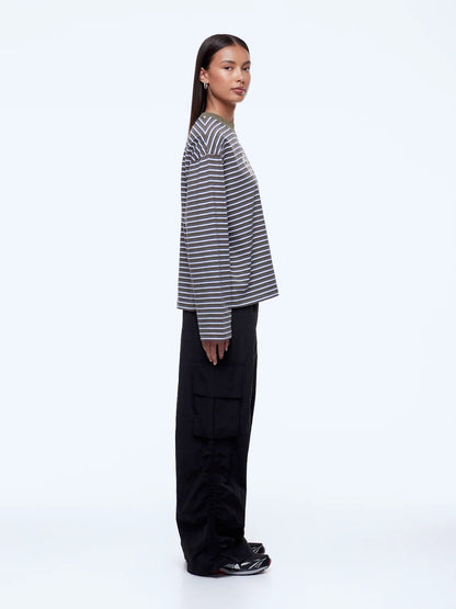 Maria Boxy Long Sleeve Tee - Green Multi Stripe