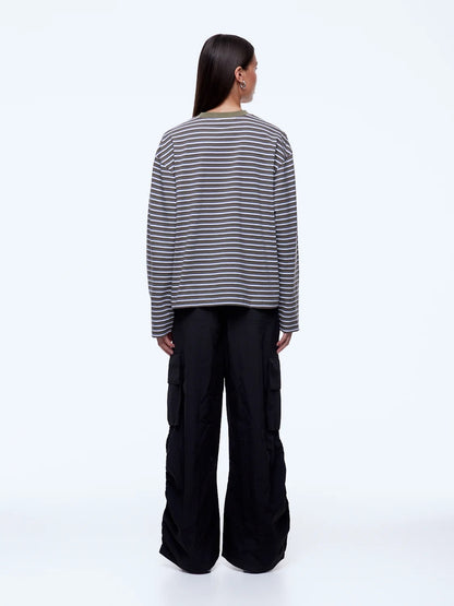 Maria Boxy Long Sleeve Tee - Green Multi Stripe