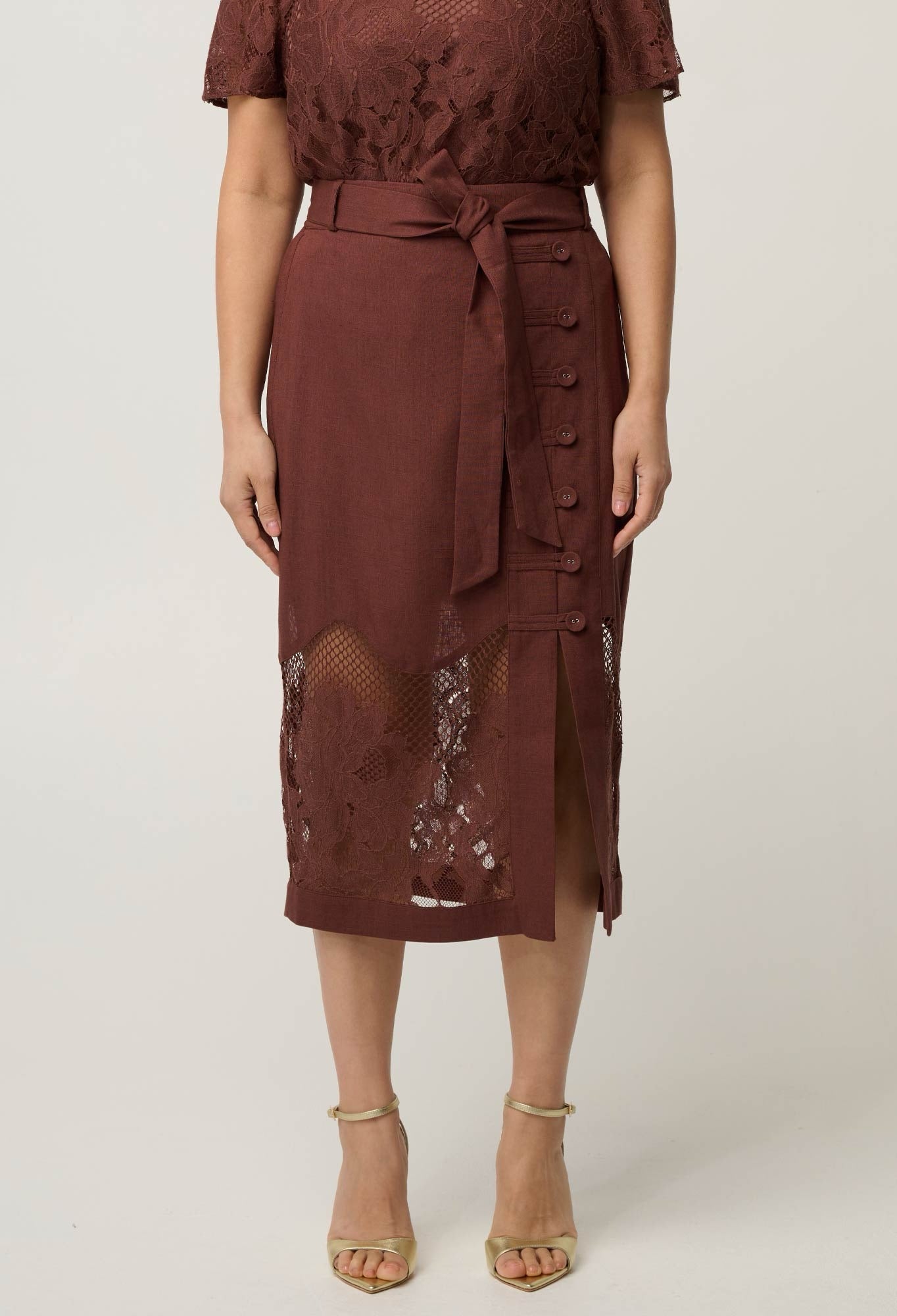 Solene Lace Midi Skirt - Rosewood