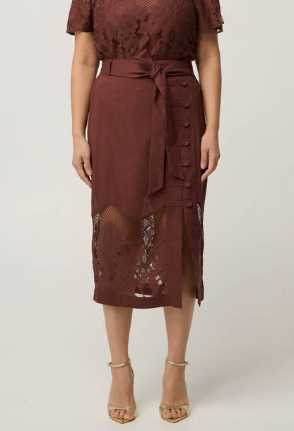 Solene Lace Midi Skirt - Rosewood