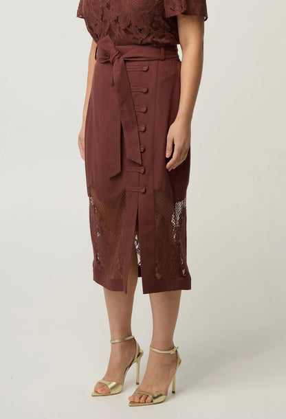 Solene Lace Midi Skirt - Rosewood
