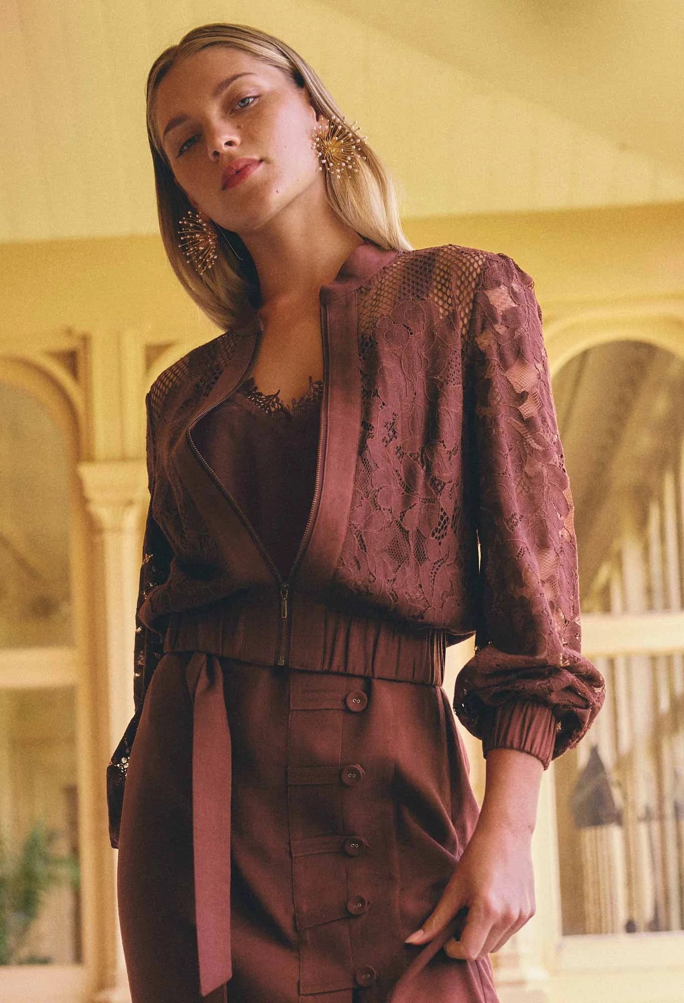 Solene Lace Bomber - Rosewood