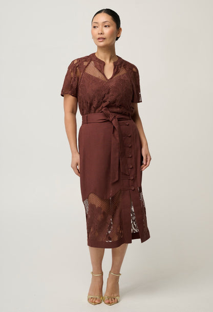Solene Lace Midi Skirt - Rosewood